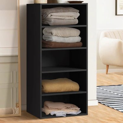 WA-MEXI-113-5S-BK Oikiture Wardrobe Shelf Unit Clothes Storage Cabinet 5 Shelves Organiser Black