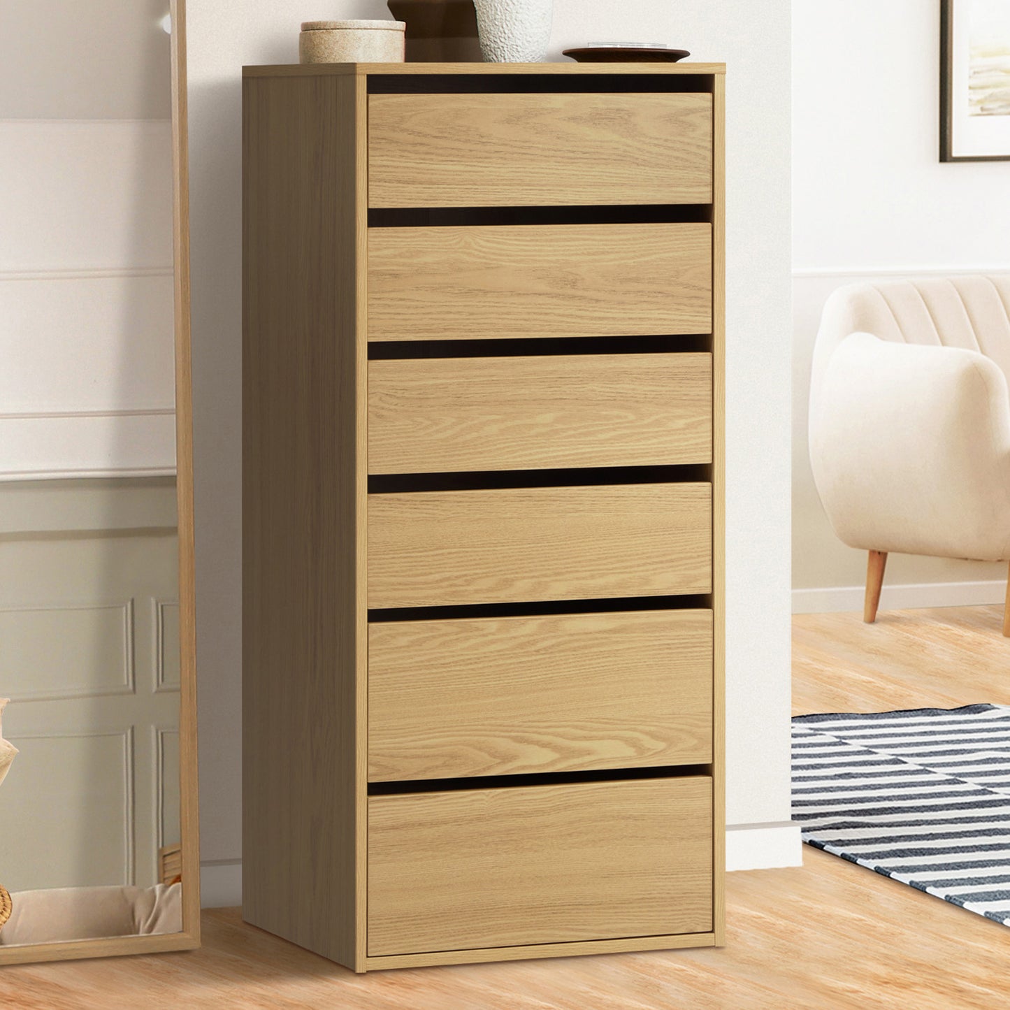 WA-MEXI-CD6-WD-AB Living Fusion Natural Cassandra 6 Drawer Wardrobe Wood Color