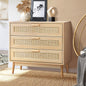 COD-A7-3D-WD-AB 3 Chest of Drawers Tallboy Cabinet Clothes Storage Bedroom Rattan Wood