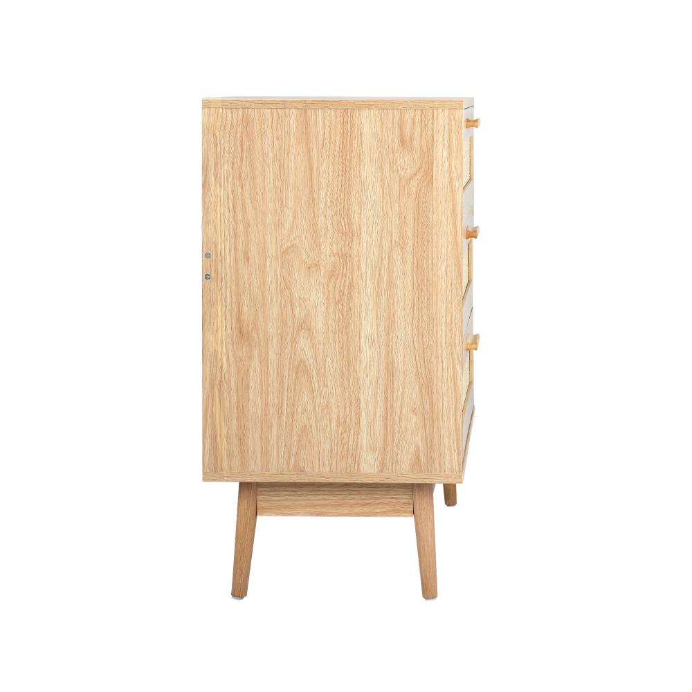 COD-A7-3D-WD-AB 3 Chest of Drawers Tallboy Cabinet Clothes Storage Bedroom Rattan Wood