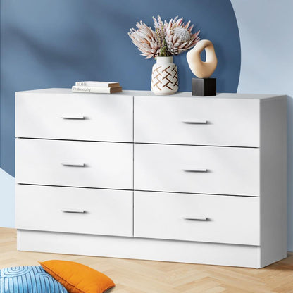 COD-TIKO-WH-AB Oikiture 6 Chest of Drawers Tallboy Dresser Table Lowboy Storage Cabinet White
