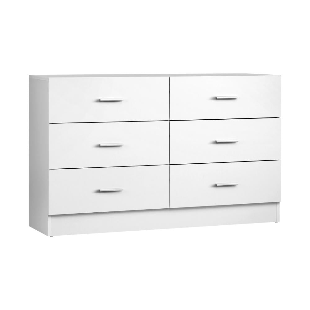 COD-TIKO-WH-AB Oikiture 6 Chest of Drawers Tallboy Dresser Table Lowboy Storage Cabinet White