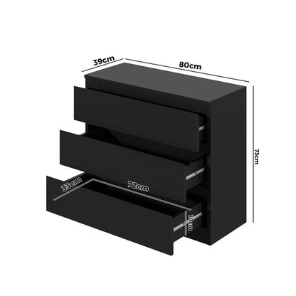 COD-VJ-LIZ-3D-BK-AB Oikiture 3 Chest of Drawers Lowboy Dresser Table Black