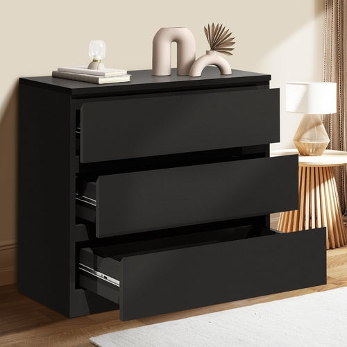 COD-VJ-LIZ-3D-BK-AB Oikiture 3 Chest of Drawers Lowboy Dresser Table Black