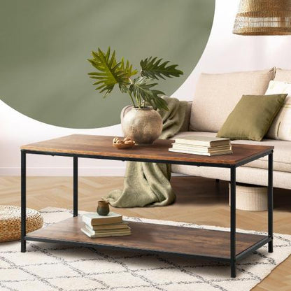 CTB-A12-9050-WD Oikiture Coffee Table Storage Rack 2-Tier Black&Walnut