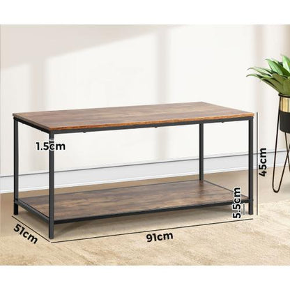 CTB-A12-9050-WD Oikiture Coffee Table Storage Rack 2-Tier Black&Walnut