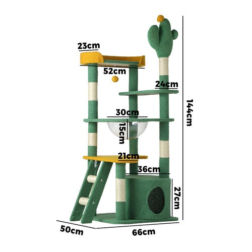 CTR-GAR-B12-143-GN Alopet Cat Tree Tower Scratching Post 144cm Pet Condo House Furniture Scratcher