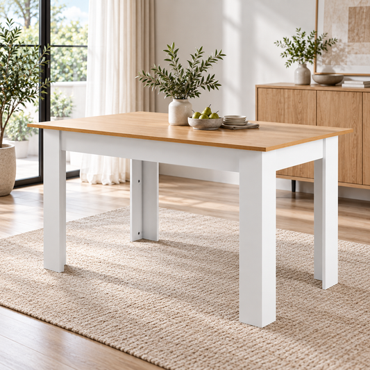 DTB-EX160-WHWD-AB Oikiture 160cm Extendable Dining Table Kitchen Restaurant Cafe Table Wooden White