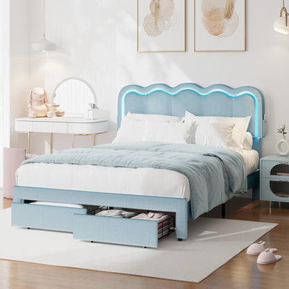 BF-C-MUIZ-D-BL DOUBLE Living Fusion Chloe Velvet Bed Frame with LED & Drawers Blue