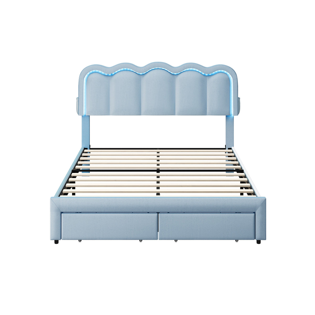 BF-C-MUIZ-D-BL DOUBLE Living Fusion Chloe Velvet Bed Frame with LED & Drawers Blue