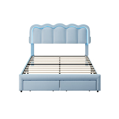 BF-C-MUIZ-D-BL DOUBLE Living Fusion Chloe Velvet Bed Frame with LED & Drawers Blue