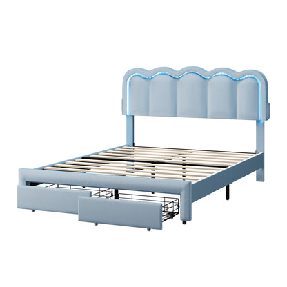 BF-C-MUIZ-D-BL DOUBLE Living Fusion Chloe Velvet Bed Frame with LED & Drawers Blue