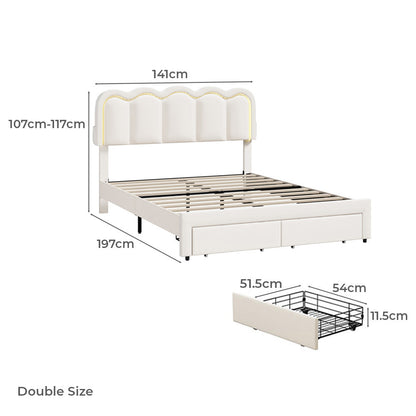 BF-C-MUIZ-D-BL DOUBLE Living Fusion Chloe Velvet Bed Frame with LED & Drawers Blue