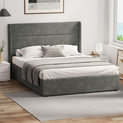 BF-B-CHARM-Q-CH-GY-ABC Living Fusion Ciaran Chenille Gas Lift Storage Bed Grey