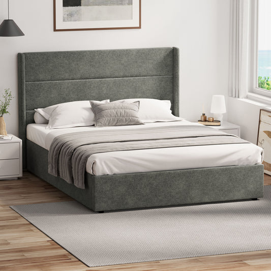 BF-B-CHARM-D-CH-GY-ABC Living Fusion Ciaran Chenille Gas Lift Storage Bed Grey