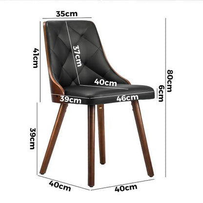 DCH-AIC-BEN-BK-2PC Oikiture Dining Chairs Kitchen Lounge Cafe Seat Retro PU/ Fabric Leather x2 Black