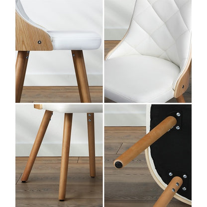 DCH-AIC-BEN-WH-2PC Oikiture Dining Chairs Wooden Faux Leather Seat 2x White