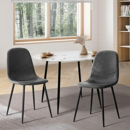 DCH-ECO-GY-2PC Oikiture 2x Dining Chairs Kitchen Accent Chair Lounge Room PU Leather Grey
