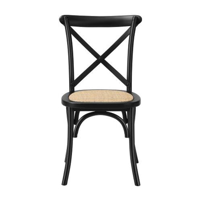 DCH-FJ-KRO-BK-2PC Oikiture Set of 2 Dining Chair with Crossback Timber Wooden Kitchen Chair Home Furniture Black