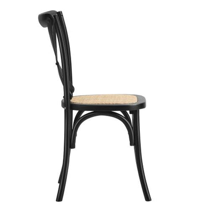 DCH-FJ-KRO-BK-2PC Oikiture Set of 2 Dining Chair with Crossback Timber Wooden Kitchen Chair Home Furniture Black