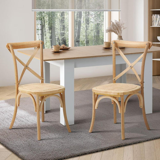 DCH-FJ-KRO-WD-2PC 2PCS Crossback Dining Chair Solid Birch Timber Wood Ratan Seat Wooden