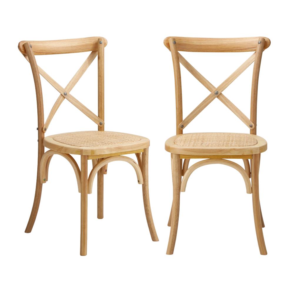 DCH-FJ-KRO-WD-2PC 2PCS Crossback Dining Chair Solid Birch Timber Wood Ratan Seat Wooden