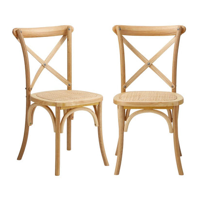 DCH-FJ-KRO-WD-2PC 2PCS Crossback Dining Chair Solid Birch Timber Wood Ratan Seat Wooden