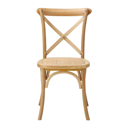 DCH-FJ-KRO-WD-2PC 2PCS Crossback Dining Chair Solid Birch Timber Wood Ratan Seat Wooden