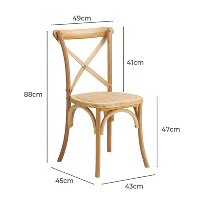 DCH-FJ-KRO-WD-2PC 2PCS Crossback Dining Chair Solid Birch Timber Wood Ratan Seat Wooden
