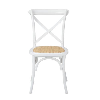 DCH-FJ-KRO-WH-2PC Oikiture 2PCS Crossback Dining Chair Solid Wood Ratan Seat White