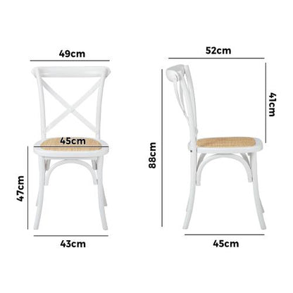 DCH-FJ-KRO-WH-2PC Oikiture 2PCS Crossback Dining Chair Solid Wood Ratan Seat White