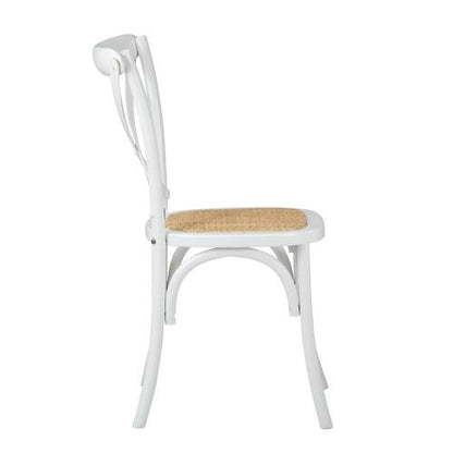 DCH-FJ-KRO-WH-2PC Oikiture 2PCS Crossback Dining Chair Solid Wood Ratan Seat White