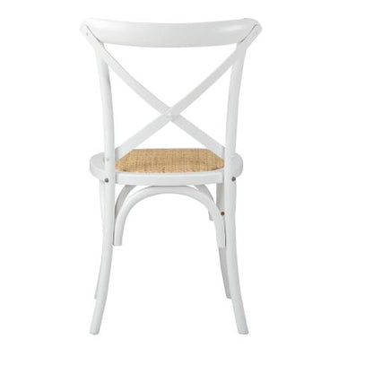 DCH-FJ-KRO-WH-2PC Oikiture 2PCS Crossback Dining Chair Solid Wood Ratan Seat White