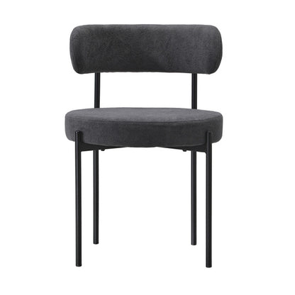 DCH-HD-RO-DKGY-2PC Oikiture 2x Dining Chair Round Boucle Kitchen Lounge Seats Backrest Dark Grey
