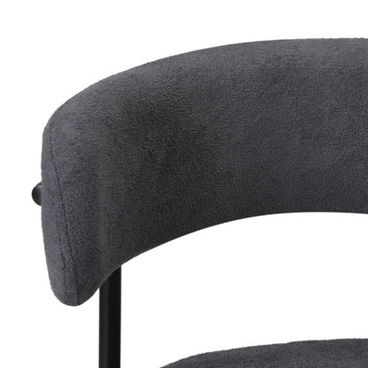 DCH-HD-RO-DKGY-2PC Oikiture 2x Dining Chair Round Boucle Kitchen Lounge Seats Backrest Dark Grey