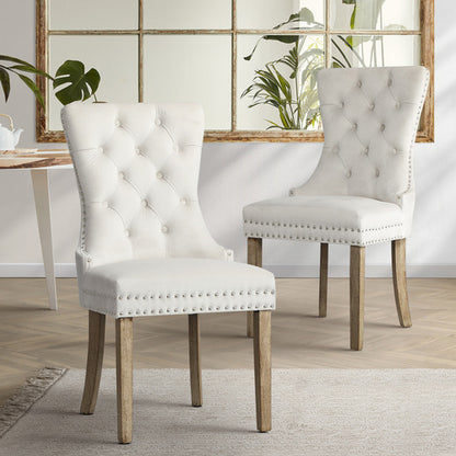 DCH-MACO-BG-2PC Oikiture 2x Velvet Dining Chairs Upholstered French Provincial Tufted Kitchen