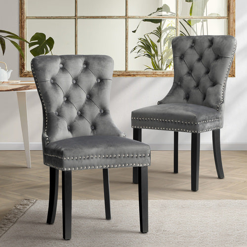 DCH-MACO-GY-2PC Oikiture 2x Velvet Dining Chairs Upholstered French Provincial Tufted Grey