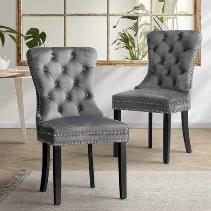DCH-MACO-GY-2PC Oikiture 2x Velvet Dining Chairs Upholstered French Provincial Tufted Grey