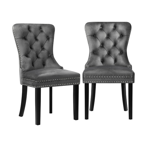DCH-MACO-GY-2PC Oikiture 2x Velvet Dining Chairs Upholstered French Provincial Tufted Grey