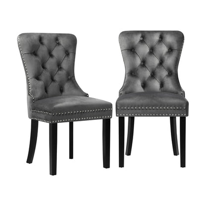 DCH-MACO-GY-2PC Oikiture 2x Velvet Dining Chairs Upholstered French Provincial Tufted Grey