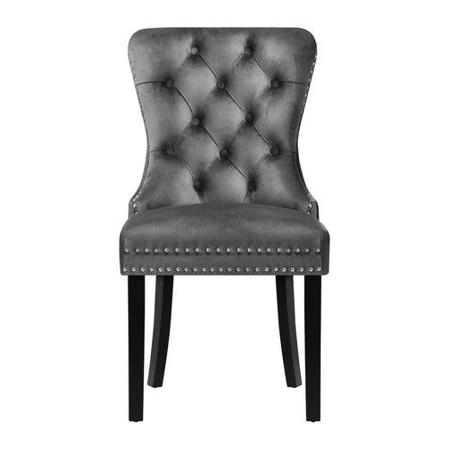 DCH-MACO-GY-2PC Oikiture 2x Velvet Dining Chairs Upholstered French Provincial Tufted Grey