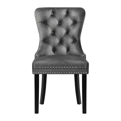 DCH-MACO-GY-2PC Oikiture 2x Velvet Dining Chairs Upholstered French Provincial Tufted Grey