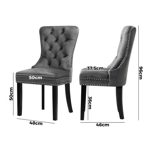 DCH-MACO-GY-2PC Oikiture 2x Velvet Dining Chairs Upholstered French Provincial Tufted Grey