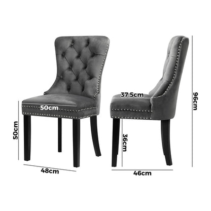 DCH-MACO-GY-2PC Oikiture 2x Velvet Dining Chairs Upholstered French Provincial Tufted Grey
