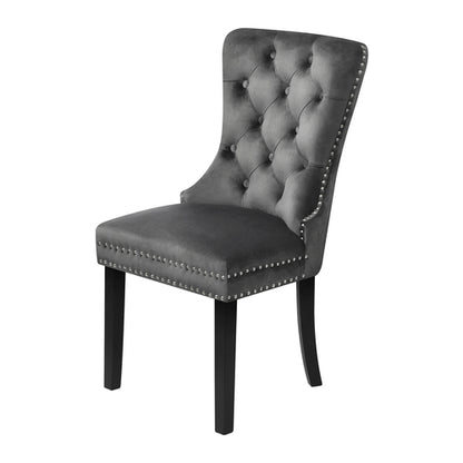 DCH-MACO-GY-2PC Oikiture 2x Velvet Dining Chairs Upholstered French Provincial Tufted Grey