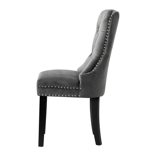DCH-MACO-GY-2PC Oikiture 2x Velvet Dining Chairs Upholstered French Provincial Tufted Grey