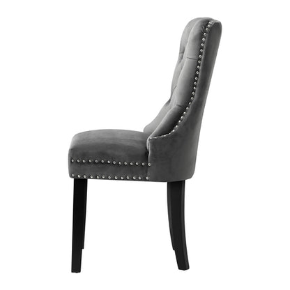 DCH-MACO-GY-2PC Oikiture 2x Velvet Dining Chairs Upholstered French Provincial Tufted Grey