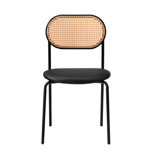 DCH-RATPU-BK-2PC Oikiture 2PCS Dining Chair Accent Chairs Rattan Furniture PU Leather Black