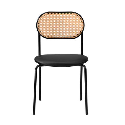 DCH-RATPU-BK-2PC Oikiture 2PCS Dining Chair Accent Chairs Rattan Furniture PU Leather Black
