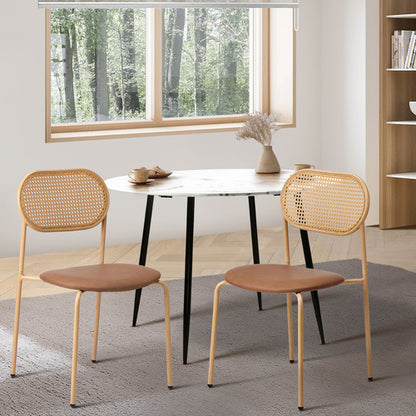 DCH-RATPU-BR-2PC Oikiture 2PCS Dining Chair Rattan PU Leather Brown